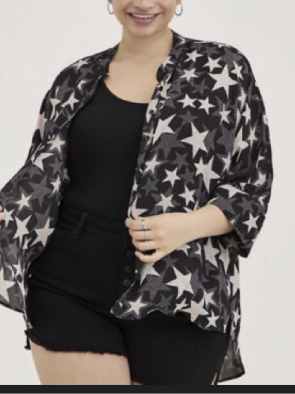 torrid Black and White Star Print Kimono Tunic